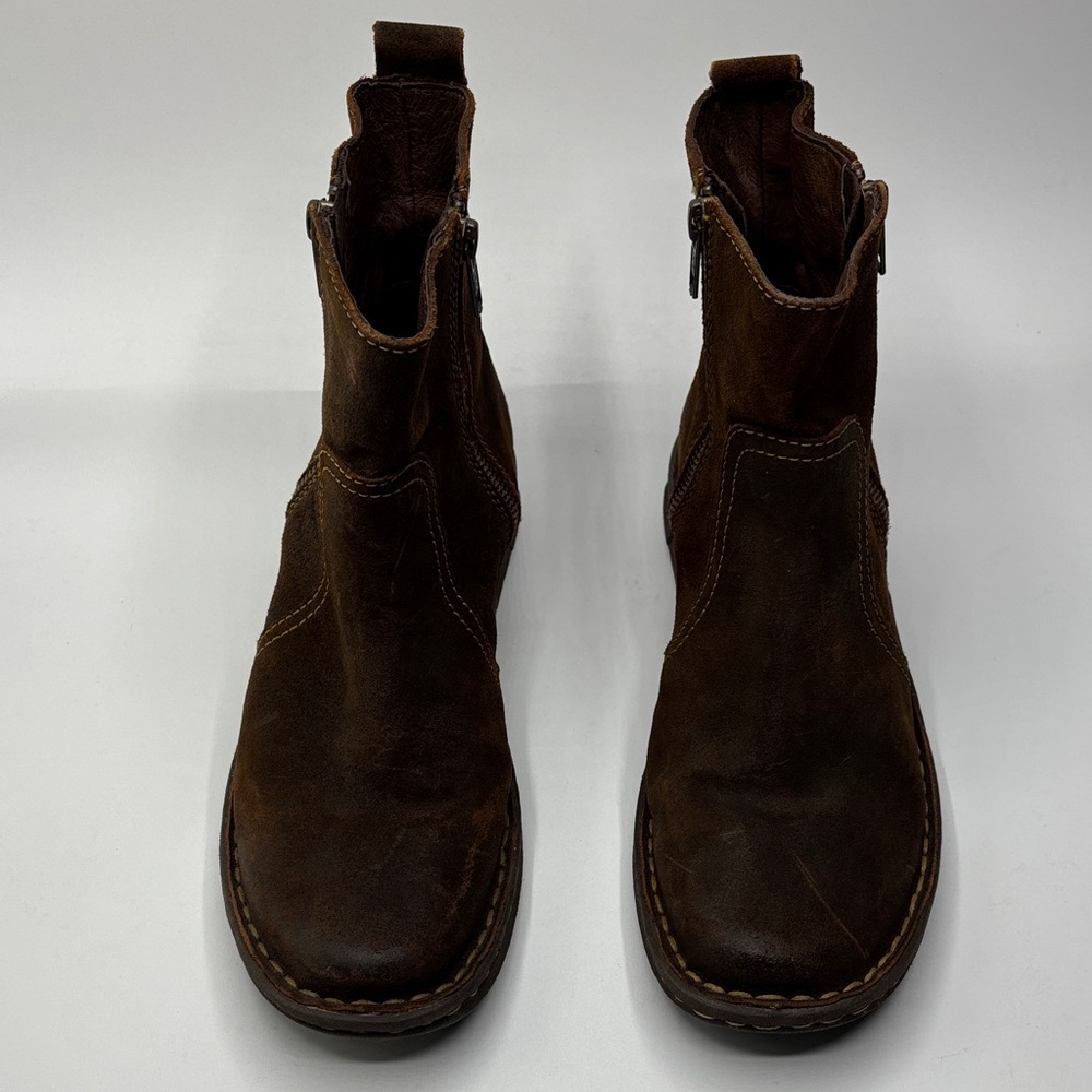 Born Double Zipper Brown Suede Leather  Double Stitch Ankle Bootie Women’s SZ 8